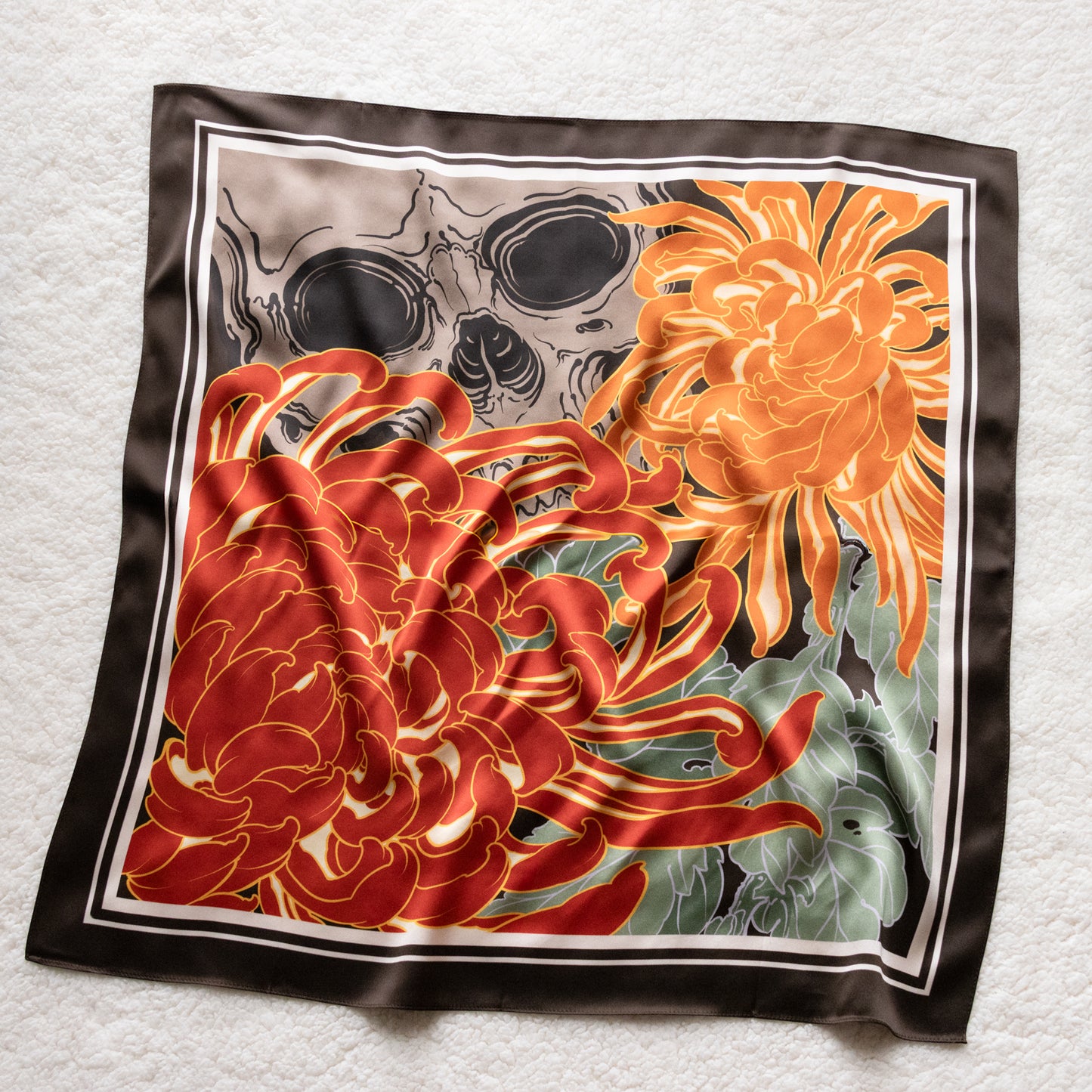 Skull & Chrysanthemum Silk Bandana