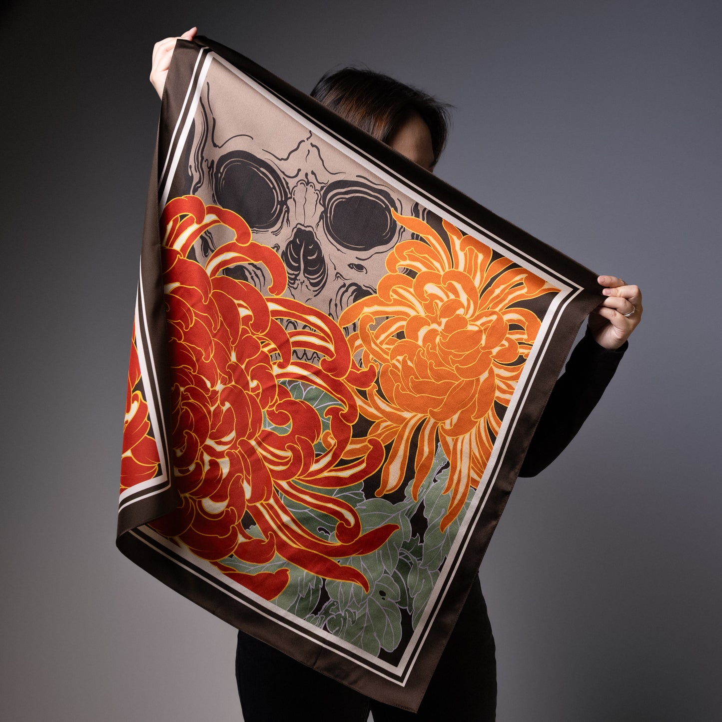 Skull & Chrysanthemum Silk Bandana