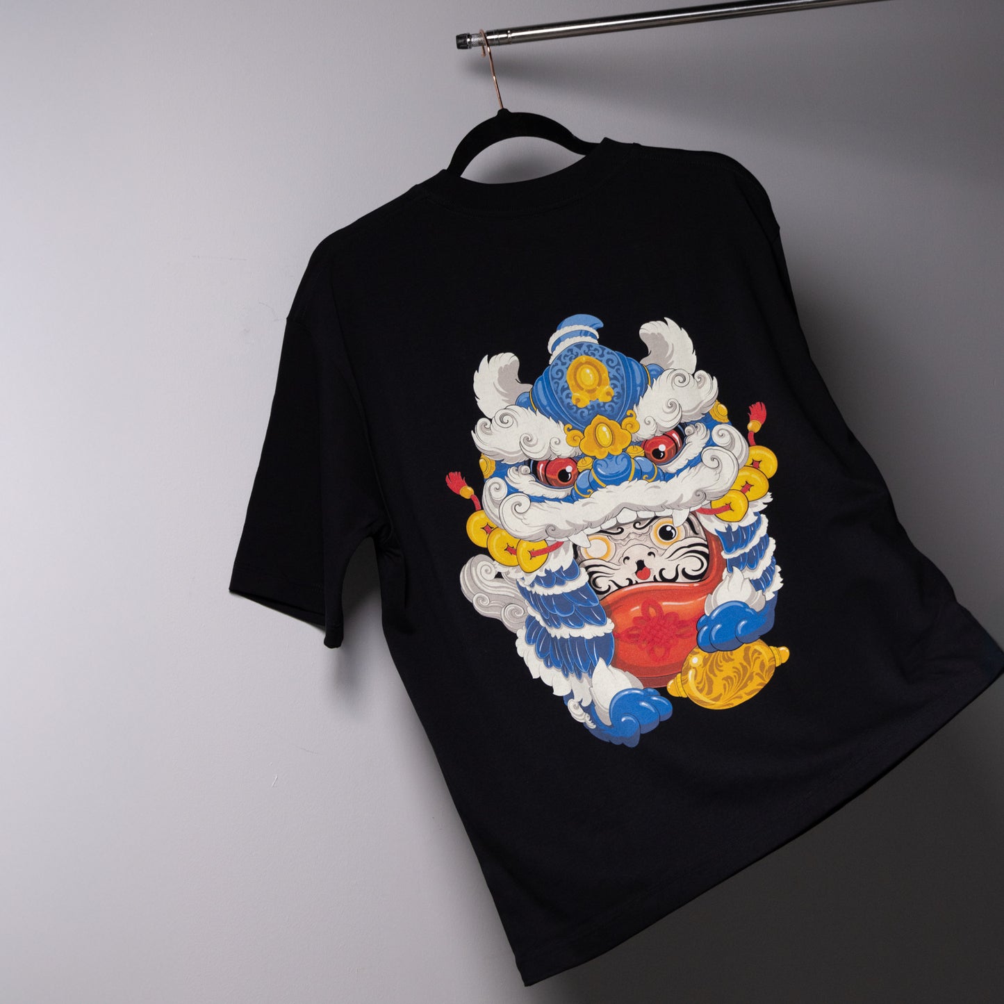 blue lion dancing shirt.