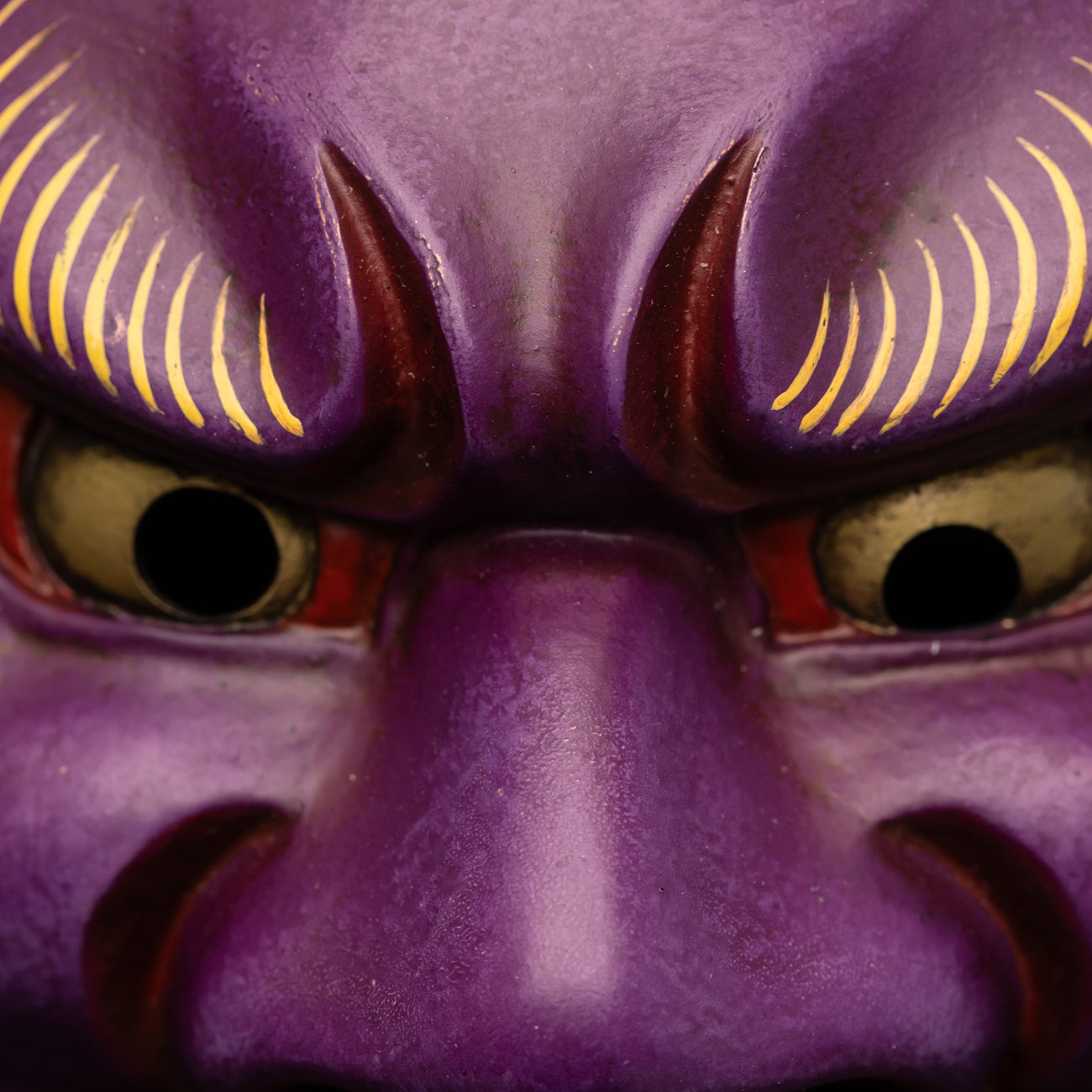 Purple Fudo Myo-o Mask showing the eyes