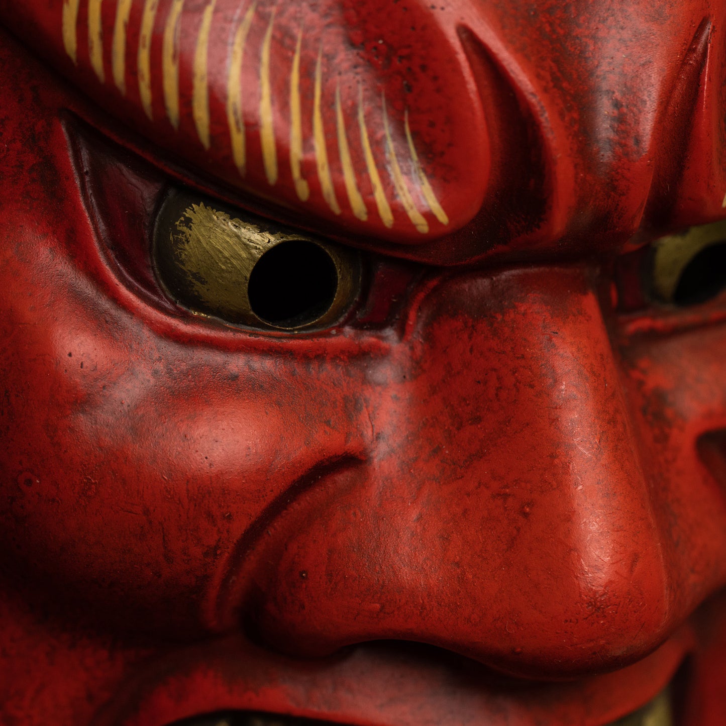 Red Fudo Myo-o Mask with glaring eyes