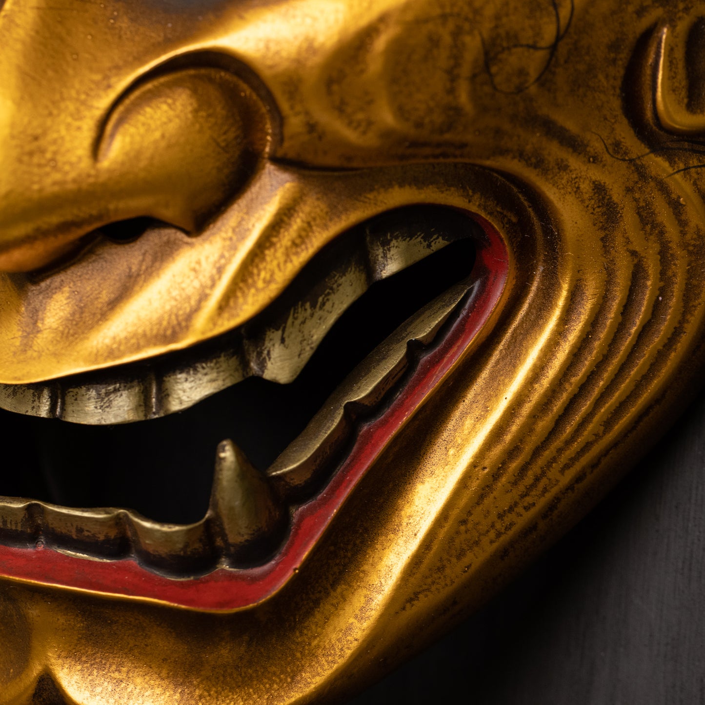 Gold Hannya Mask Close Up on Mouth