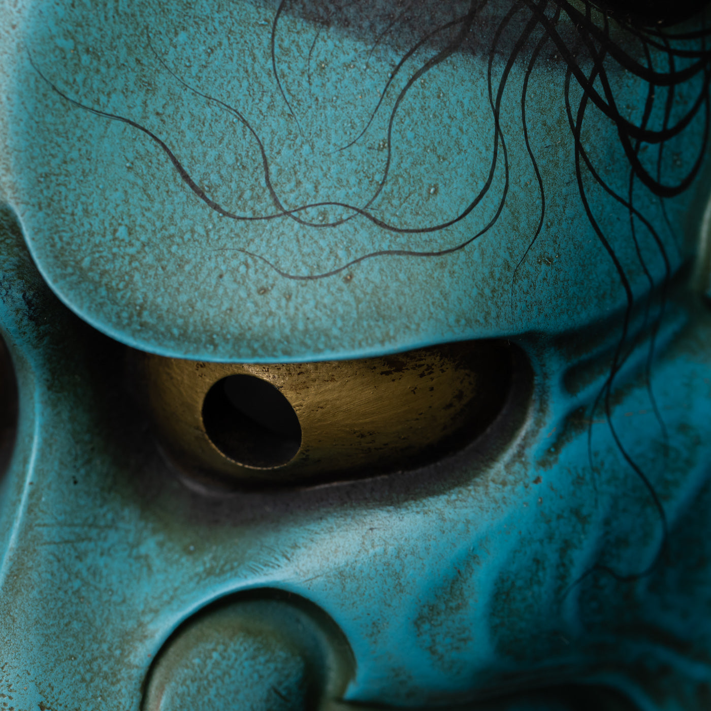 Real Blue Hannya Mask close up on eye