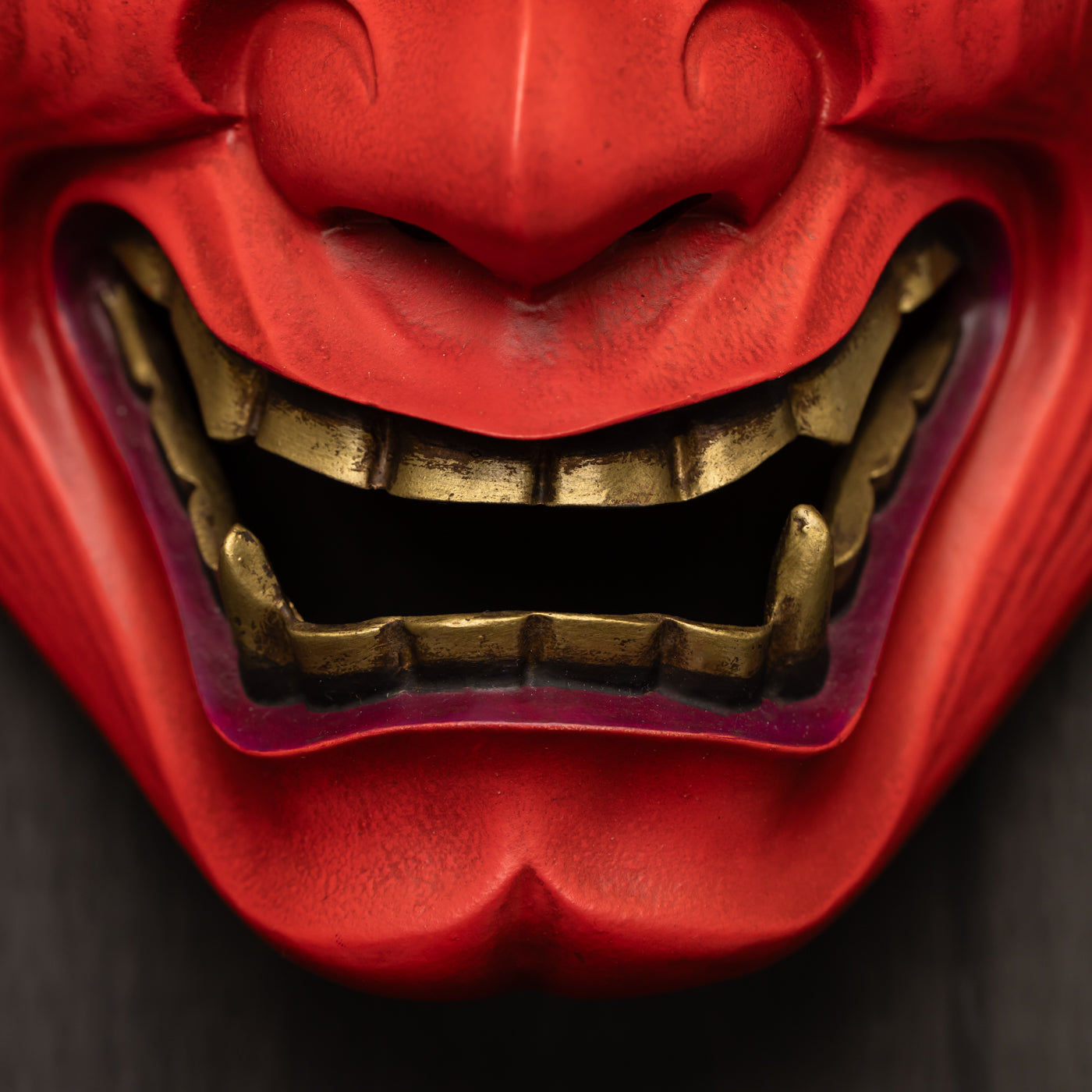 Red Hannya Mask close up on the mouth