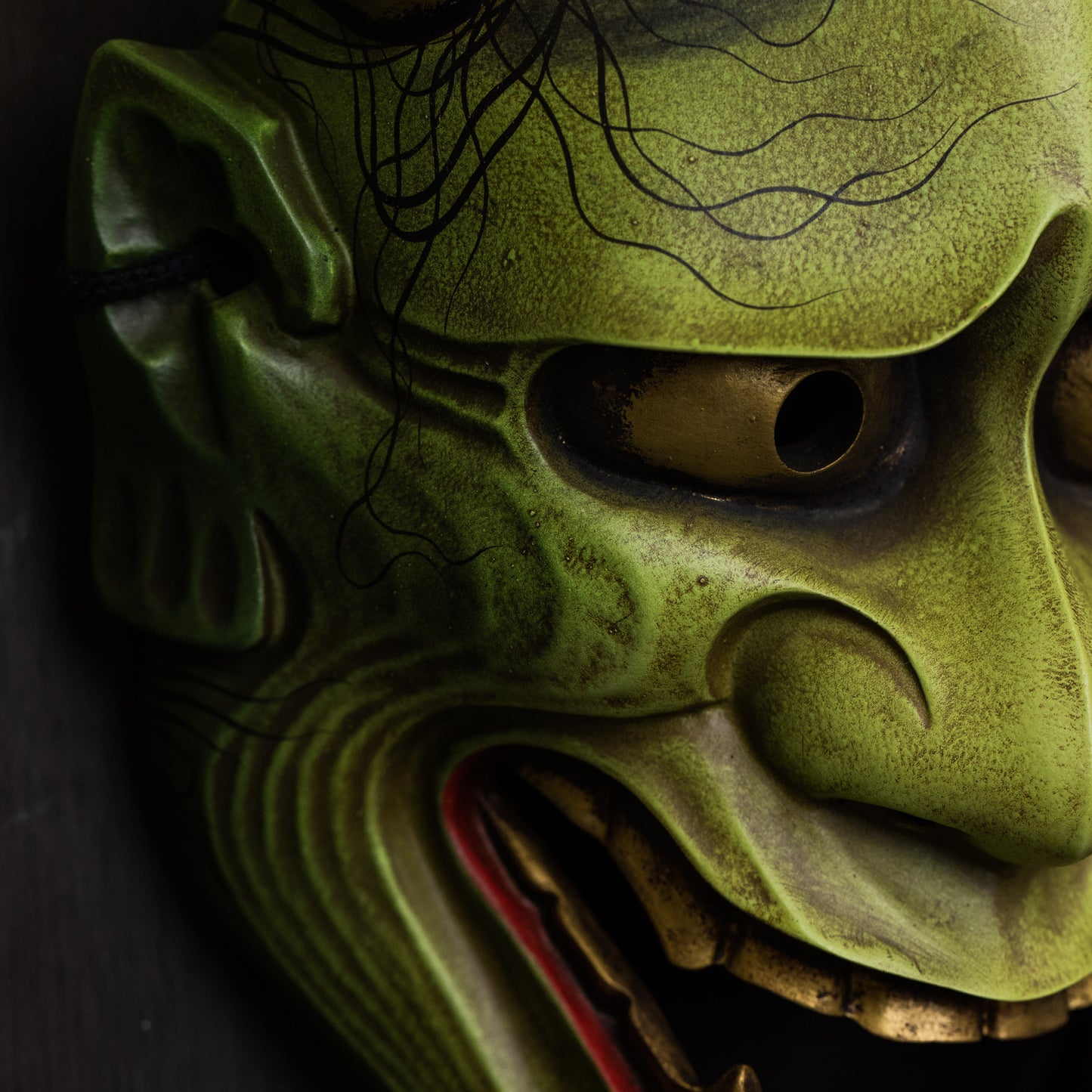 Green Hannya Mask with fine wrinkles