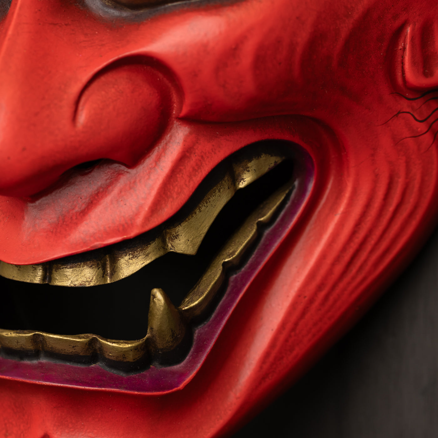 Red Hannya Mask showing gold teeth