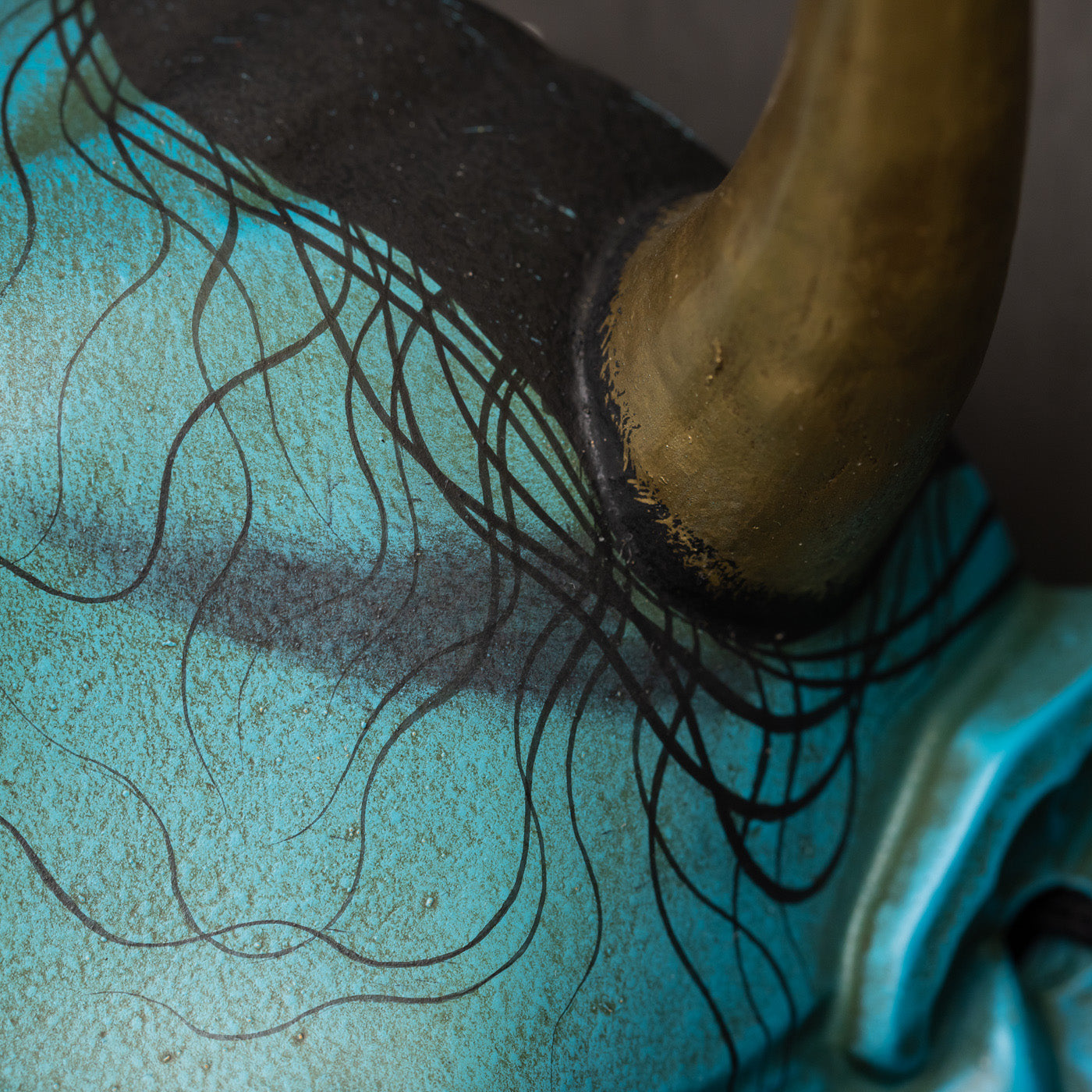 Real Blue Hannya Mask showing strands of hair