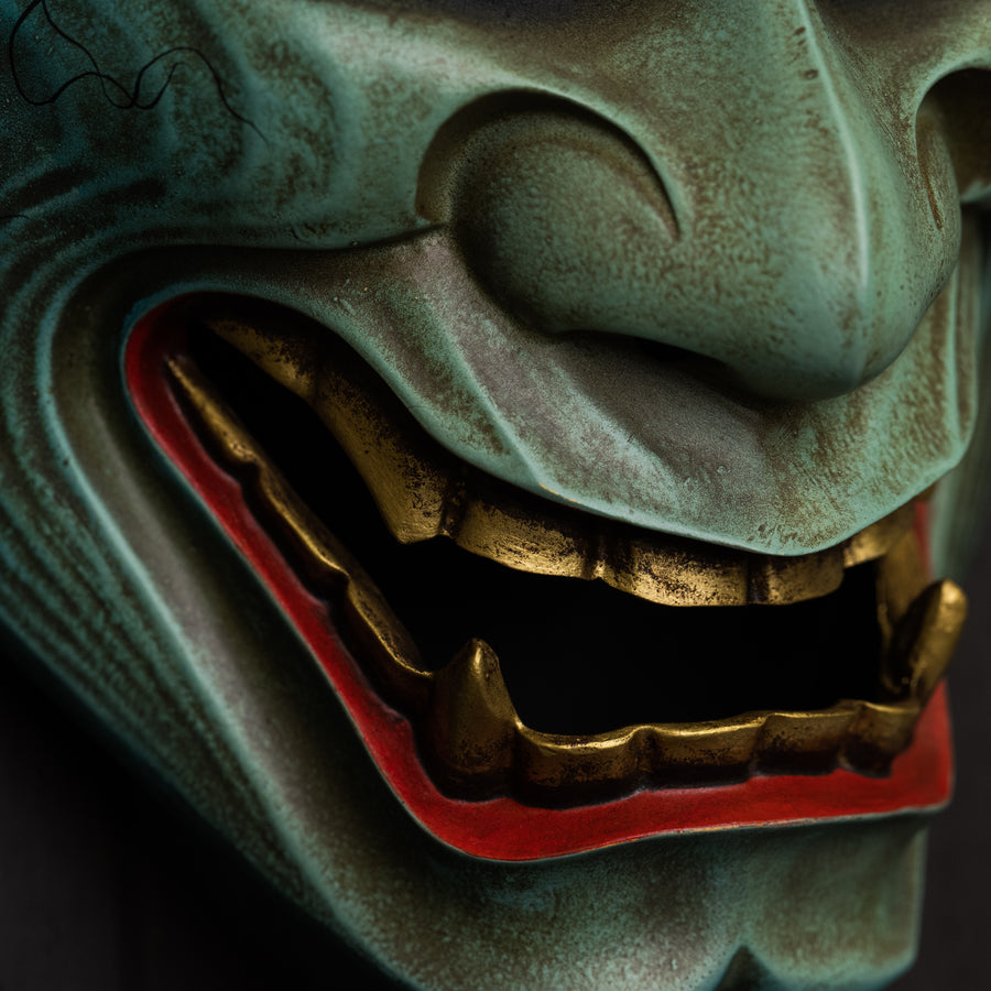 Peacock Blue Hannya Mask close up on mouth