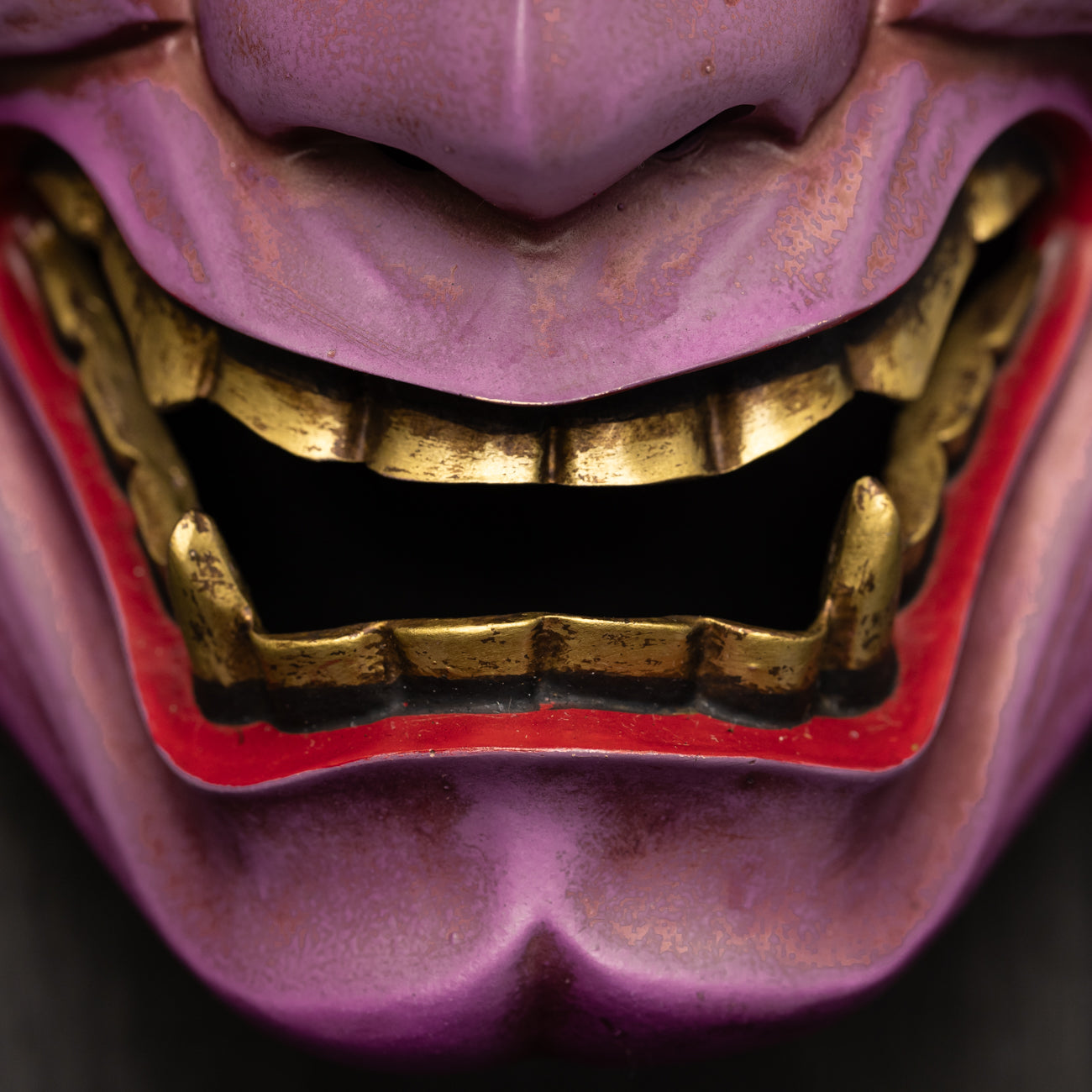 Purple Hannya Mask close up on mouth