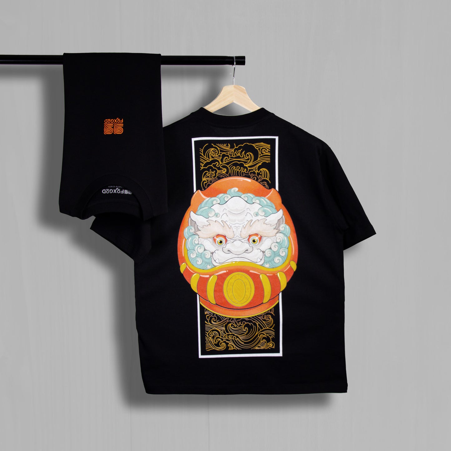 Red Daruma Shirt on a hanger